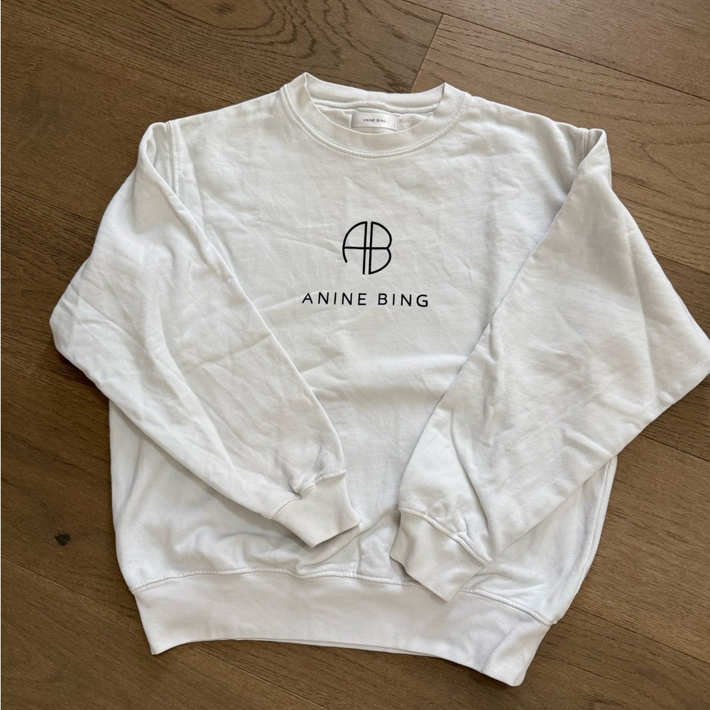 Anine Bing Jaci AB Logo Sweatshirt White Size S - Picture 2 of 8